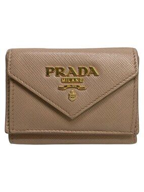 Prada Trifold Wallet Beige Leather